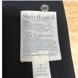 Vintage Misty Harbor black rain coat, women’s size 8, zip out lining